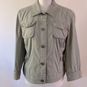DKNY active women’s chest pocket khaki military jacket cotton button closure S